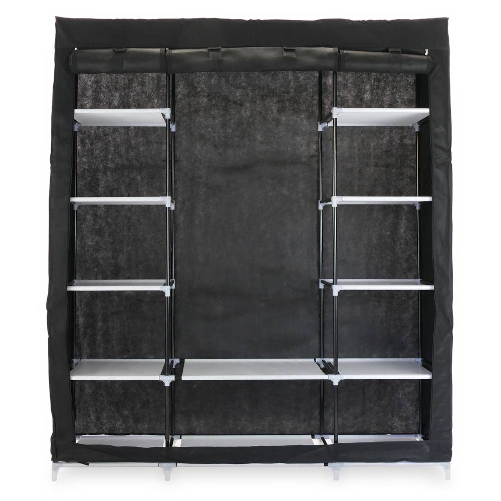 Kledingkast kast afneembare stoffen kledingkast 150 x 45 x 175 cm zwart met 3 roldeuren