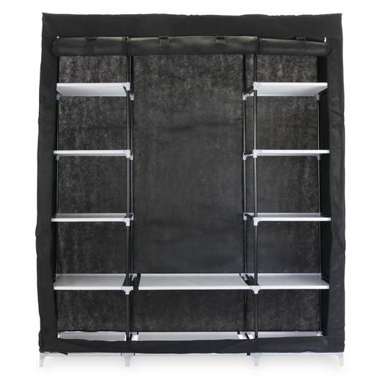 Kledingkast kast afneembare stoffen kledingkast 150 x 45 x 175 cm zwart met 3 roldeuren