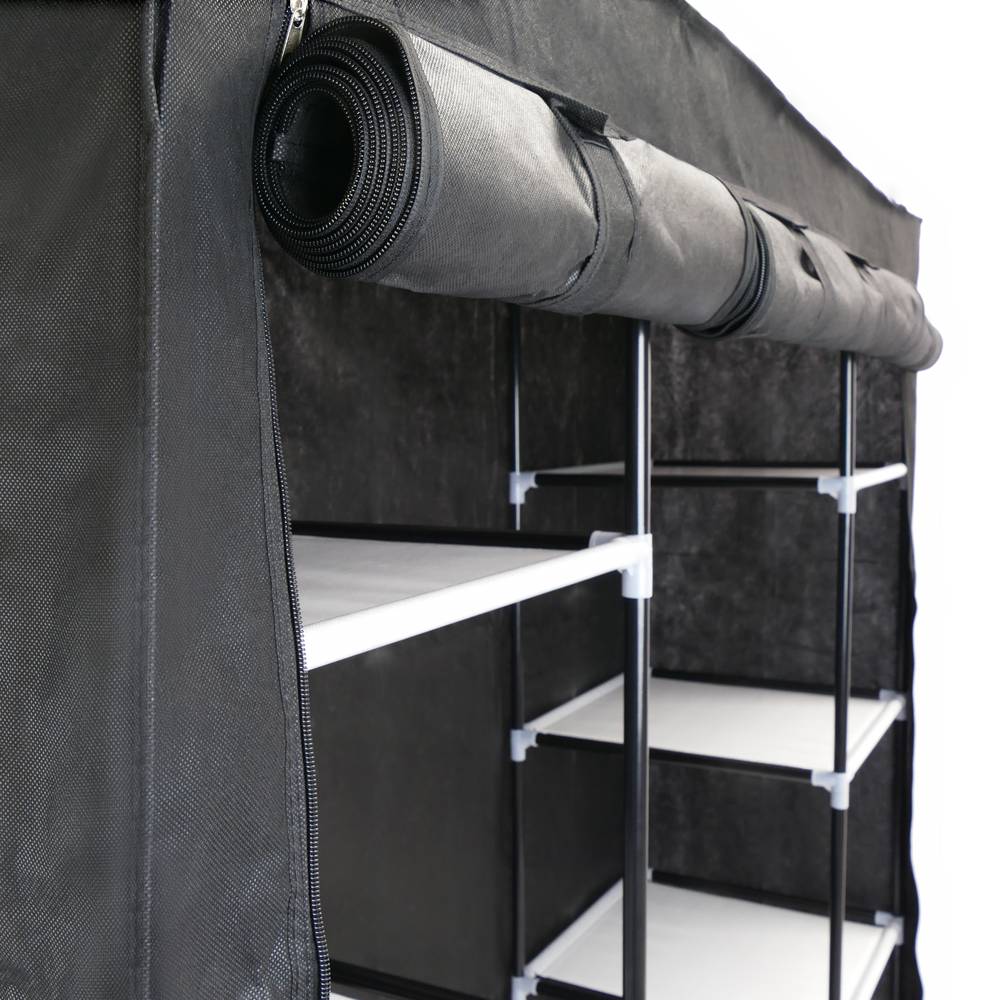 Kledingkast kast afneembare stoffen kledingkast 150 x 45 x 175 cm zwart met 3 roldeuren
