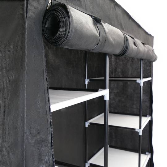 Kledingkast kast afneembare stoffen kledingkast 150 x 45 x 175 cm zwart met 3 roldeuren