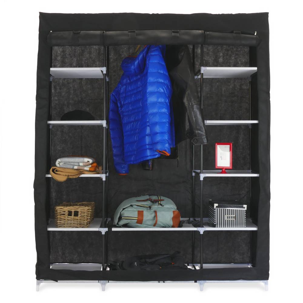 Kledingkast kast afneembare stoffen kledingkast 150 x 45 x 175 cm zwart met 3 roldeuren