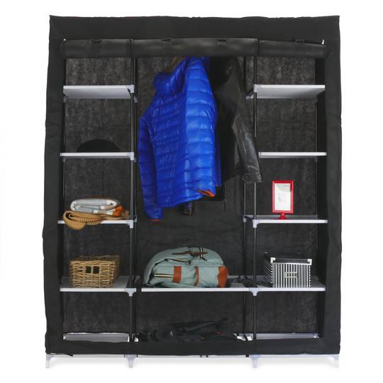 Kledingkast kast afneembare stoffen kledingkast 150 x 45 x 175 cm zwart met 3 roldeuren