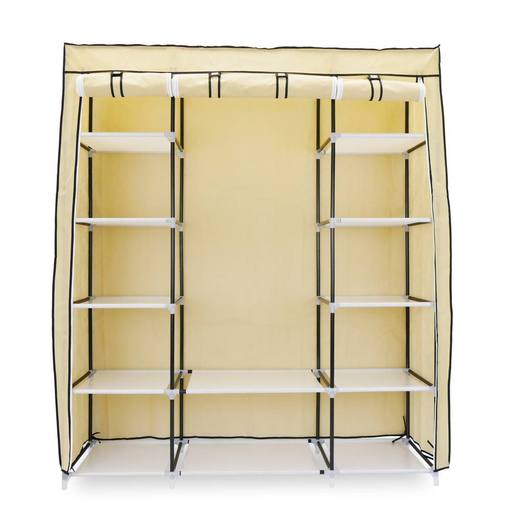Garderobe Stoffschrank Faltschrank Kleiderschrank 150 x 45 x 175 cm beige mit 3 Rolltore