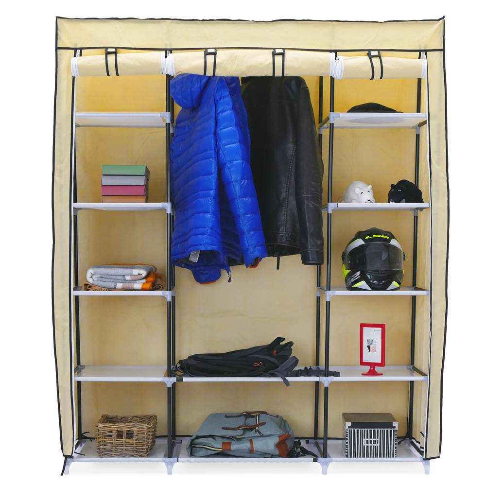 Garderobe Stoffschrank Faltschrank Kleiderschrank 150 x 45 x 175 cm beige mit 3 Rolltore