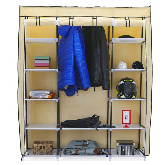 Garderobe Stoffschrank Faltschrank Kleiderschrank 150 x 45 x 175 cm beige mit 3 Rolltore