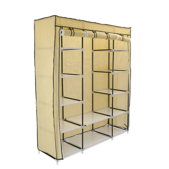 Garderobe Stoffschrank Faltschrank Kleiderschrank 150 x 45 x 175 cm beige mit 3 Rolltore