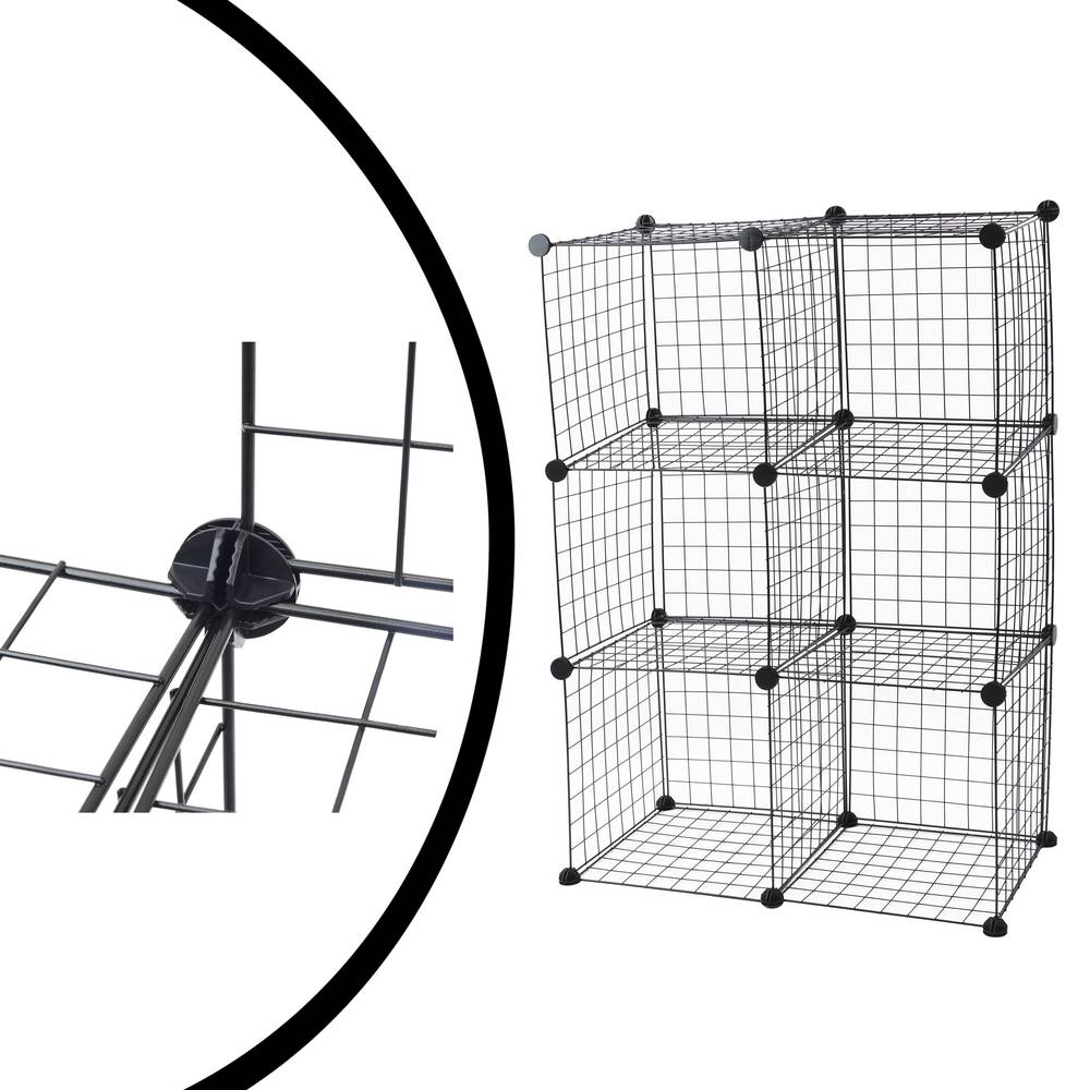 Modulaire organisatorkast 6-kubus planken 35x35cm zwart metaal