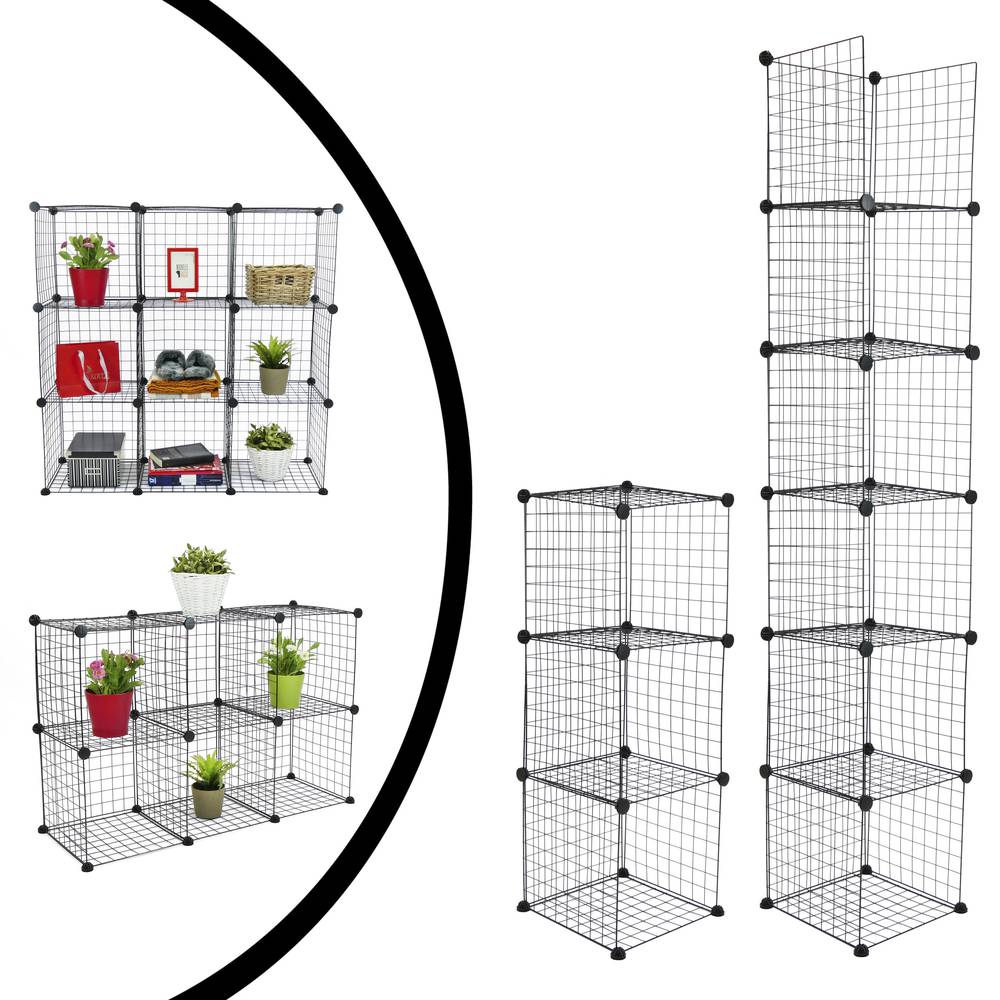 Modular shelving closet storage organizing 9 metal cube 35x35cm black