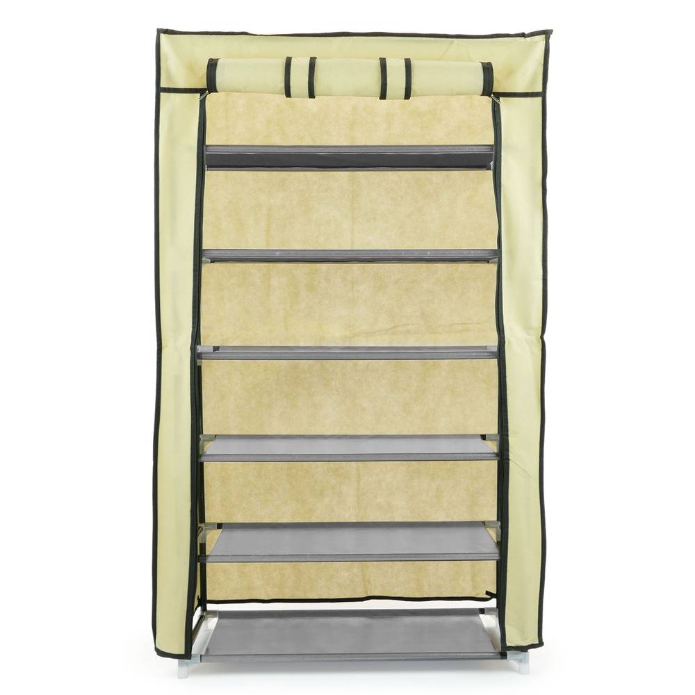 Armoire de rangement et chaussures en tissu 60 x 30 x 110 cm beige avec porte rouleau