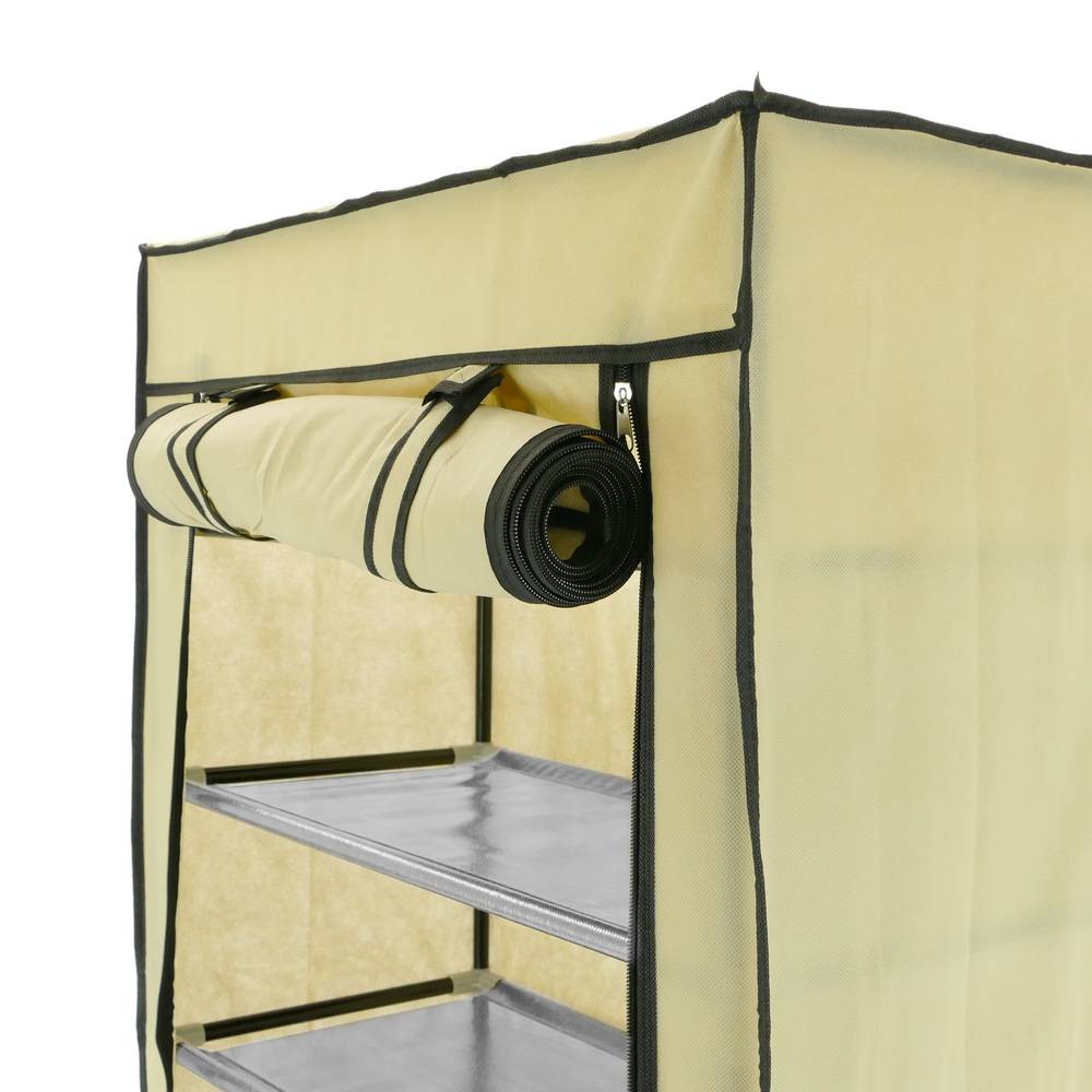 Armoire de rangement et chaussures en tissu 60 x 30 x 110 cm beige avec porte rouleau