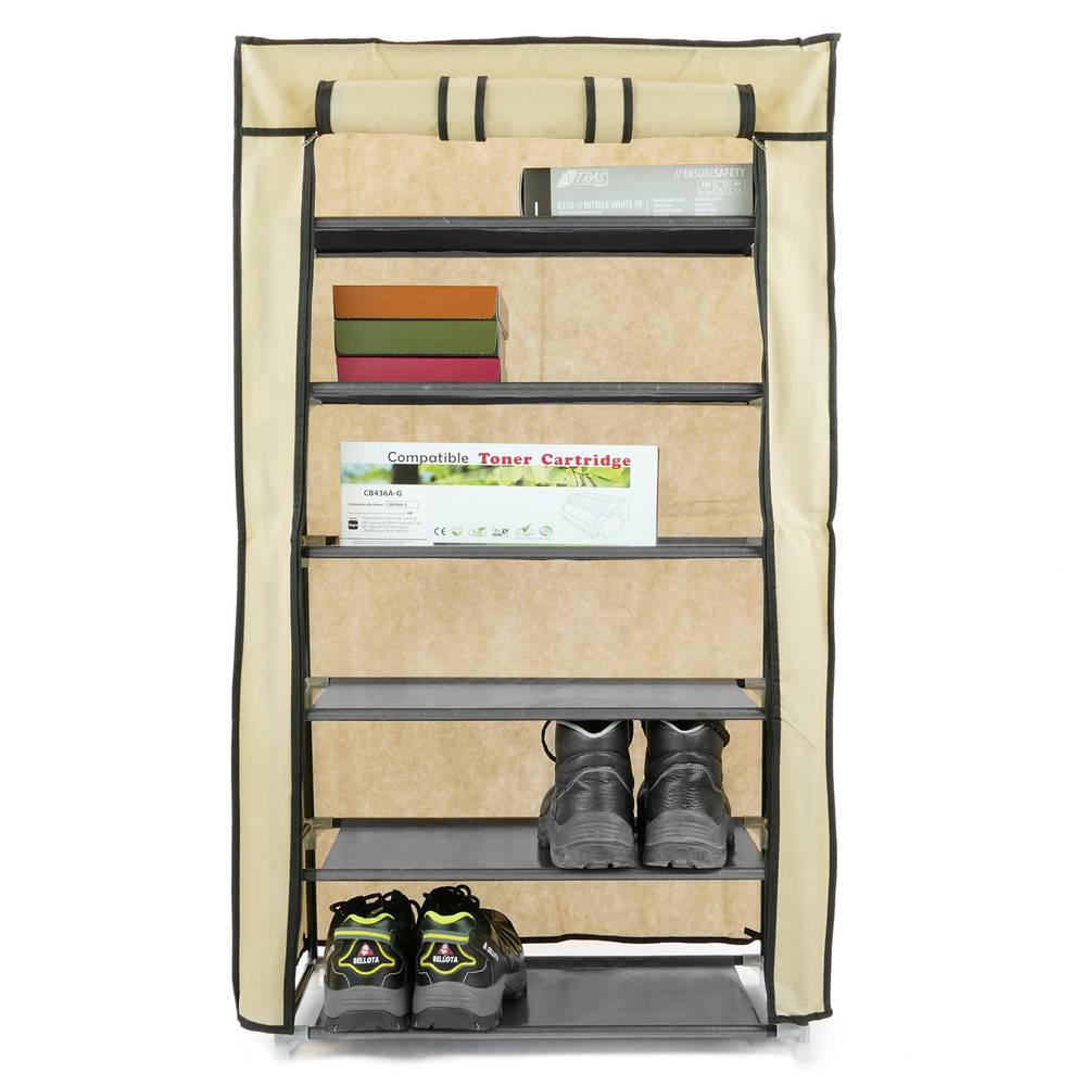 Armoire de rangement et chaussures en tissu 60 x 30 x 110 cm beige avec porte rouleau