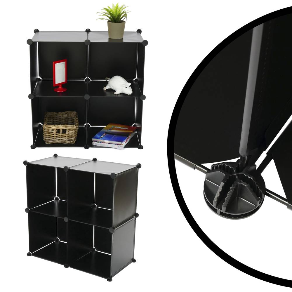 Armário organizador modular Prateleiras do 4 cubos 35x35cm de plástico preto