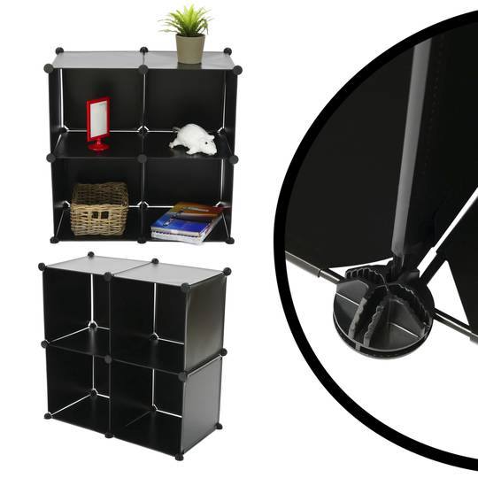 Modułowa szafka z organizerem Półki z 4 kostkami z czarnego plastiku 35x35 cm
