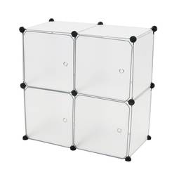 Armoire penderie cabinet etagère de 4 cubes de 35x35cm en plastique blanc avec portes