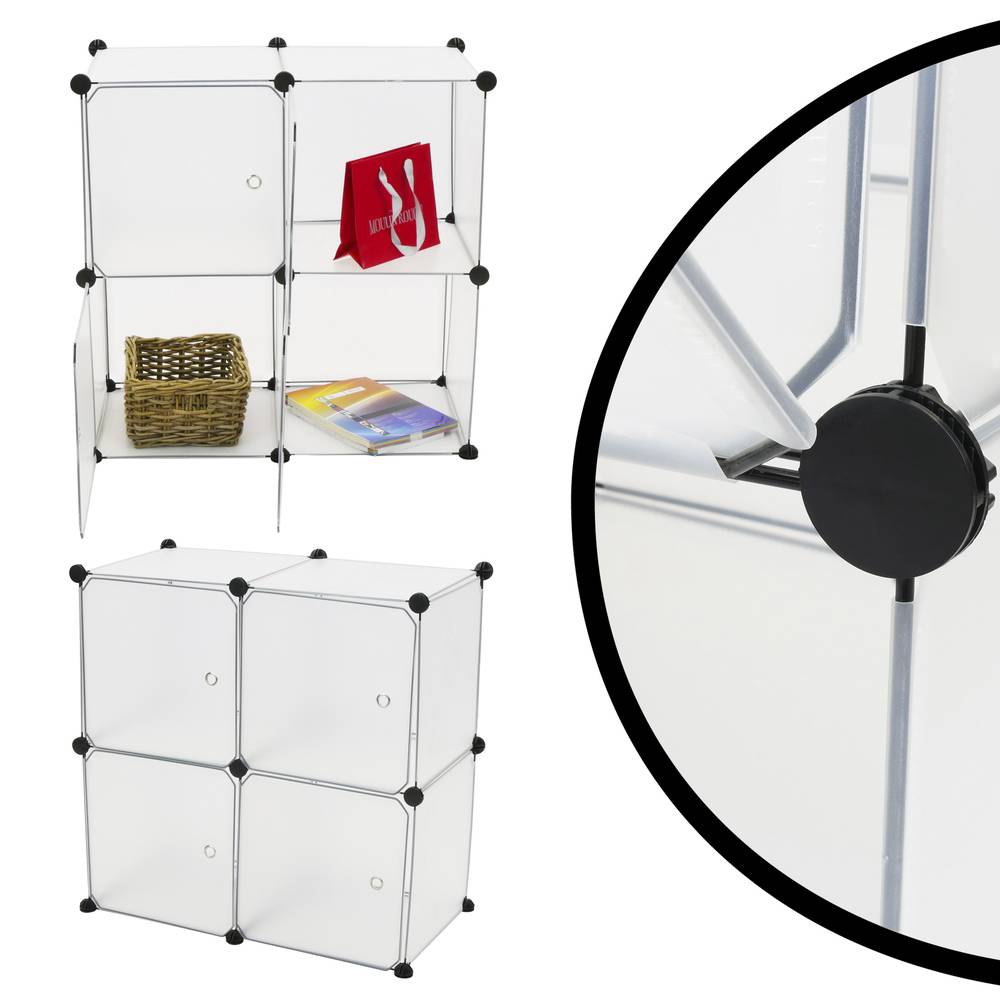 Armário organizador modular Prateleiras do 4 cubos 35x35cm de plástico branco com portas