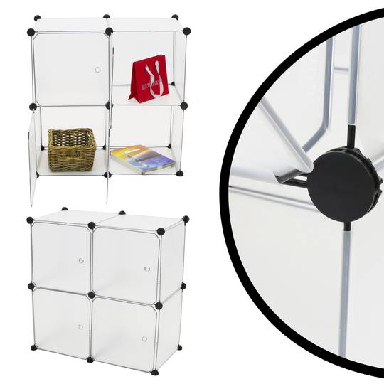 Armário organizador modular Prateleiras do 4 cubos 35x35cm de plástico branco com portas