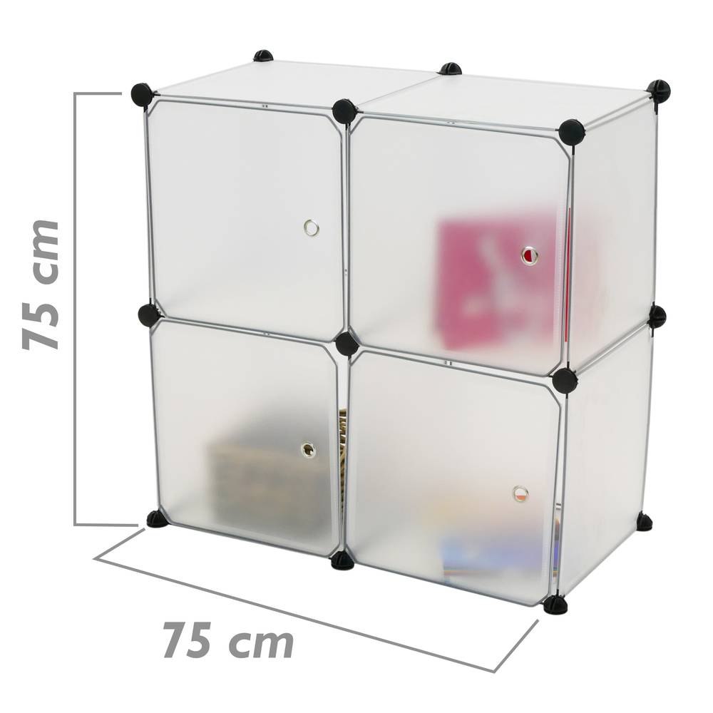 Armário organizador modular Prateleiras do 4 cubos 35x35cm de plástico branco com portas