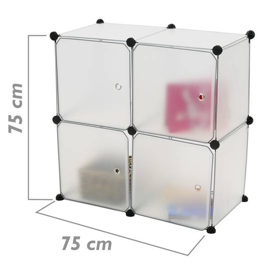 Armário organizador modular Prateleiras do 4 cubos 35x35cm de plástico branco com portas