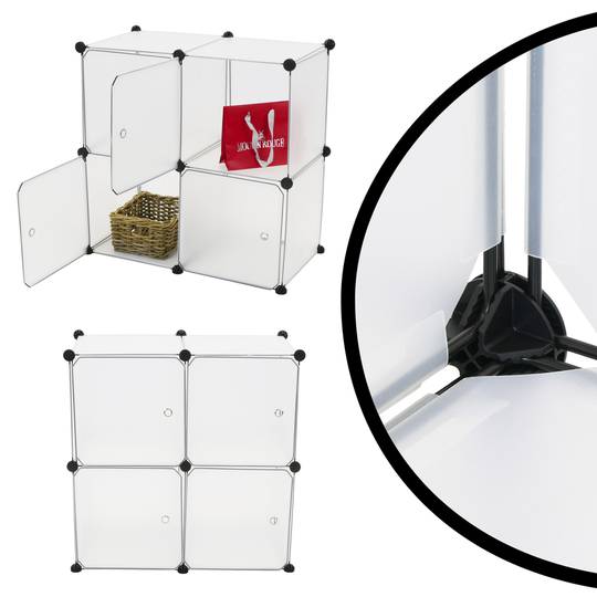 Armário organizador modular Prateleiras do 4 cubos 35x35cm de plástico branco com portas