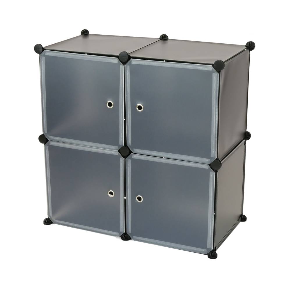 Modular shelving closet storage organizing 4 plastic cube 35x35cm black with doors
