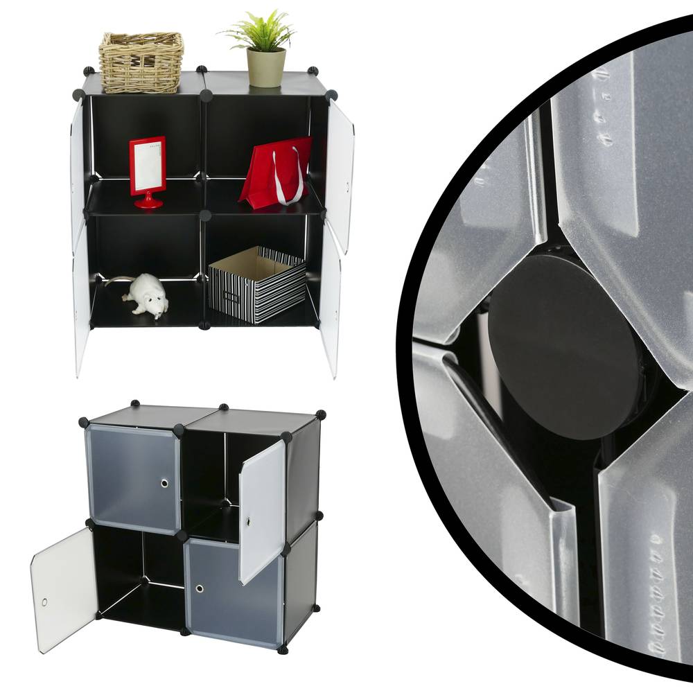Modular shelving closet storage organizing 4 plastic cube 35x35cm black with doors