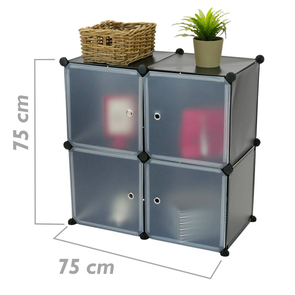 Modular shelving closet storage organizing 4 plastic cube 35x35cm black with doors