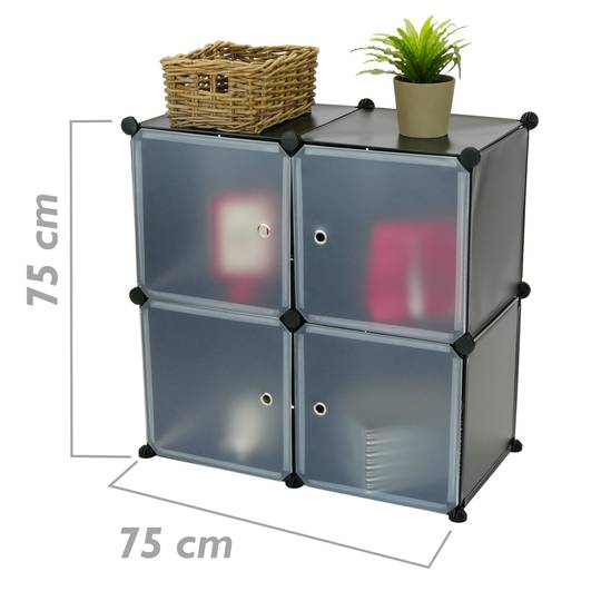 Modular shelving closet storage organizing 4 plastic cube 35x35cm black with doors