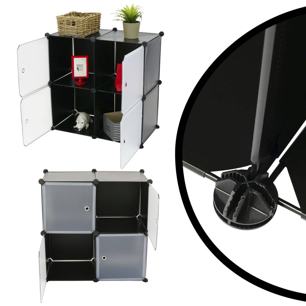 Modular shelving closet storage organizing 4 plastic cube 35x35cm black with doors