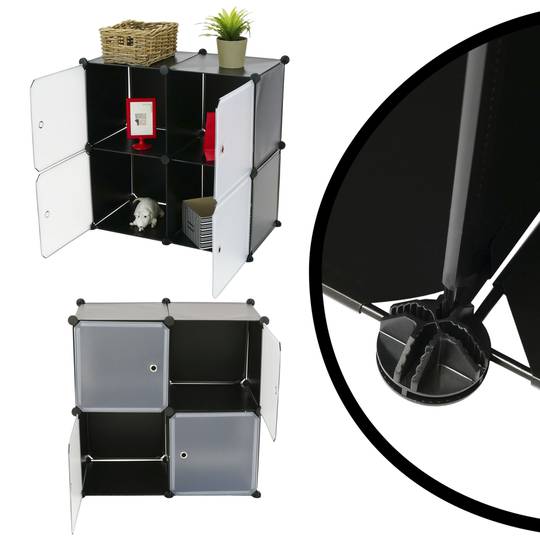Modular shelving closet storage organizing 4 plastic cube 35x35cm black with doors
