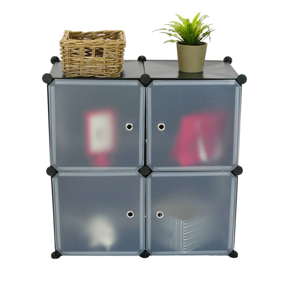 Modular shelving closet storage organizing 4 plastic cube 35x35cm black with doors