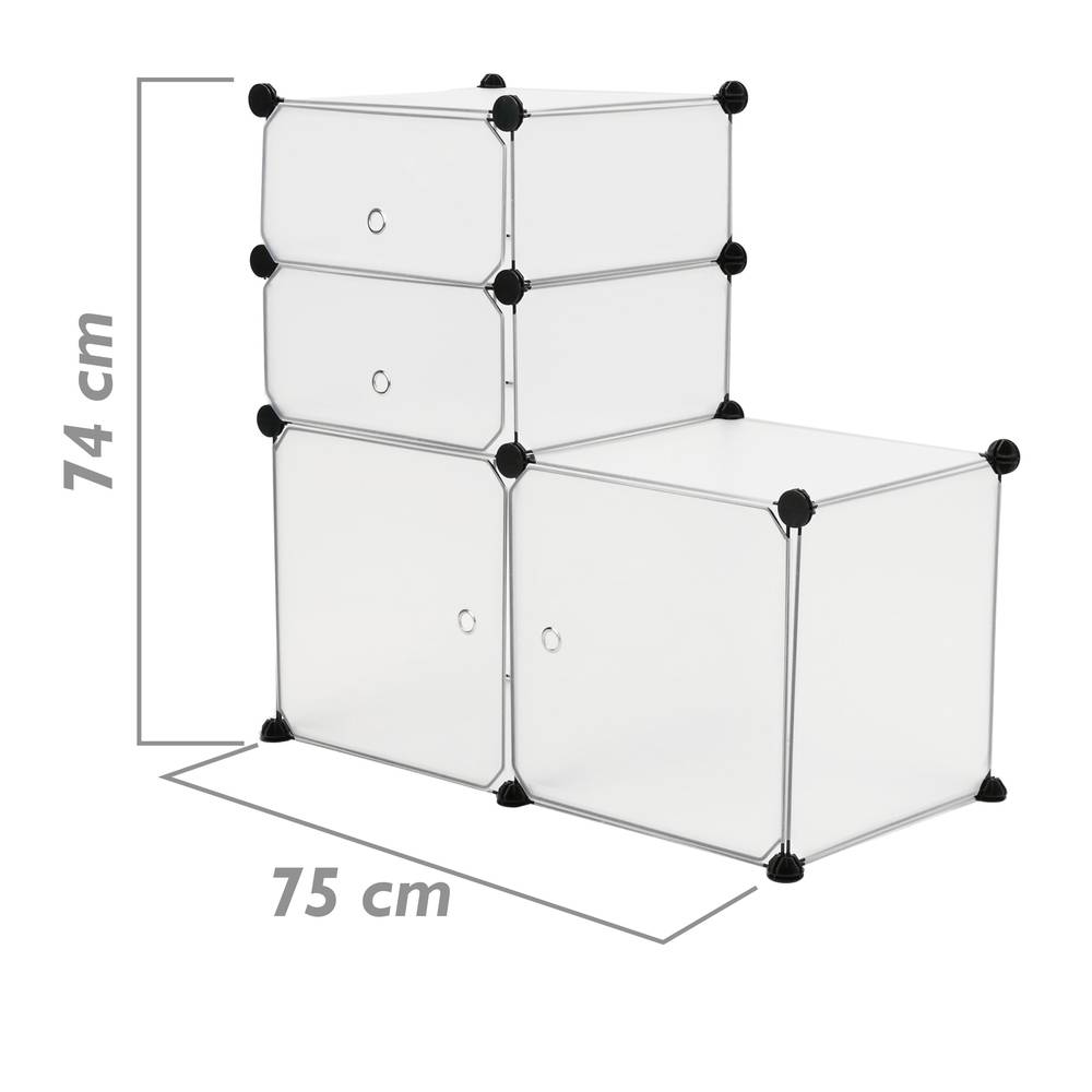 Armário organizador modular Prateleiras do 4 cubos 35x35cm 17x35cm de plástico branco com portas