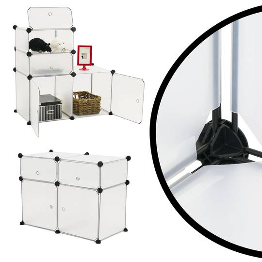 Armário organizador modular Prateleiras do 4 cubos 35x35cm 17x35cm de plástico branco com portas