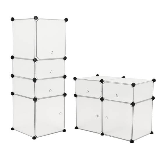 Armário organizador modular Prateleiras do 4 cubos 35x35cm 17x35cm de plástico branco com portas