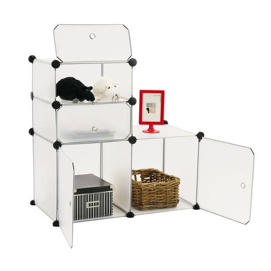 Armário organizador modular Prateleiras do 4 cubos 35x35cm 17x35cm de plástico branco com portas