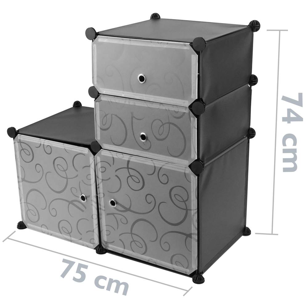 Armadio guardaroba scaffale modulare di 4 cubi 35x35cm 17x35cm nero con porte