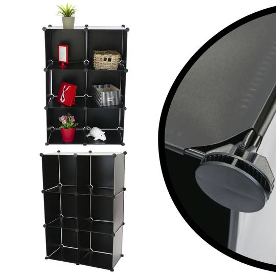 Armoire penderie cabinet etagère de 6 cubes de 35x35cm en plastique noir