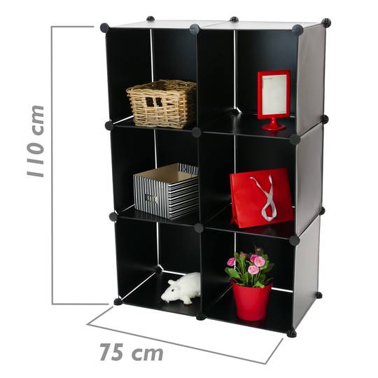 Armoire penderie cabinet etagère de 6 cubes de 35x35cm en plastique noir