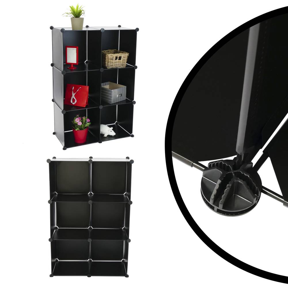 Armoire penderie cabinet etagère de 6 cubes de 35x35cm en plastique noir