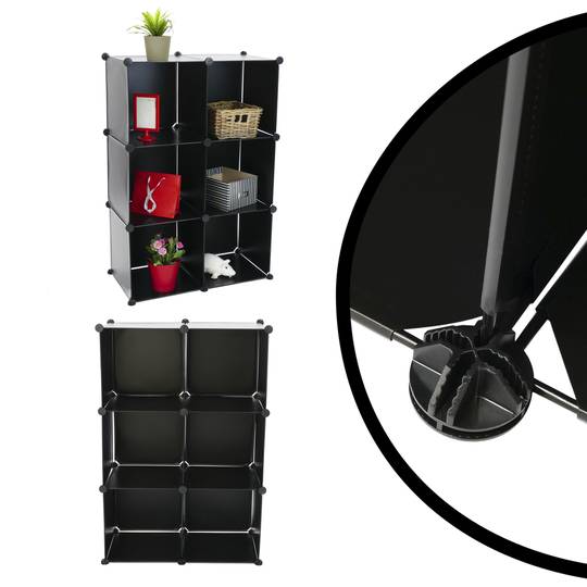 Armoire penderie cabinet etagère de 6 cubes de 35x35cm en plastique noir