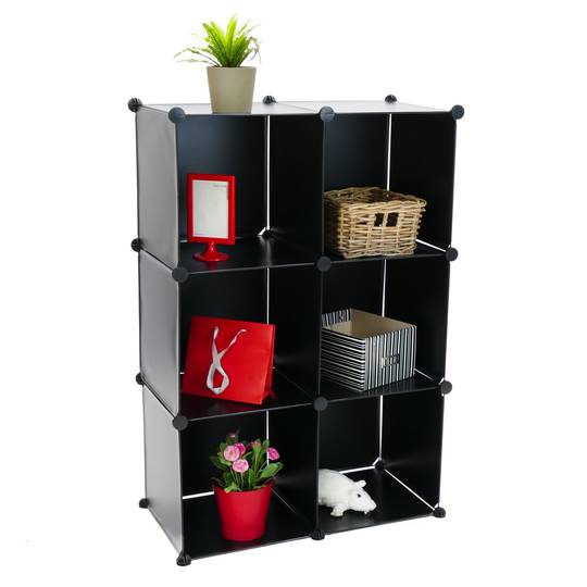 Armoire penderie cabinet etagère de 6 cubes de 35x35cm en plastique noir