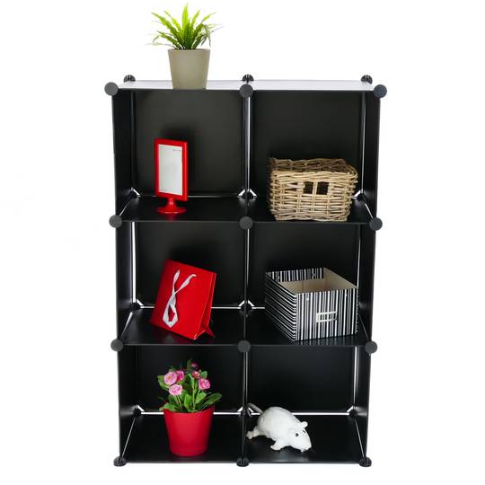 Armoire penderie cabinet etagère de 6 cubes de 35x35cm en plastique noir