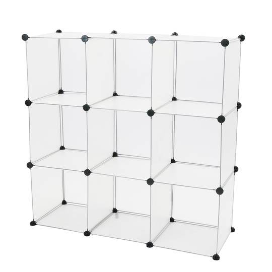 Armoire penderie cabinet etagère de 9 cubes de 35x35cm en plastique blanc
