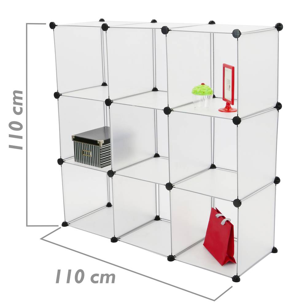 Armoire penderie cabinet etagère de 9 cubes de 35x35cm en plastique blanc
