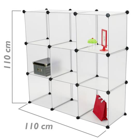 Armoire penderie cabinet etagère de 9 cubes de 35x35cm en plastique blanc