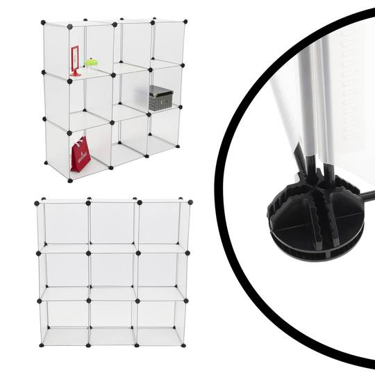 Armoire penderie cabinet etagère de 9 cubes de 35x35cm en plastique blanc