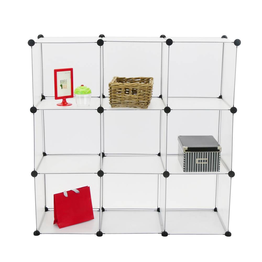 Armoire penderie cabinet etagère de 9 cubes de 35x35cm en plastique blanc