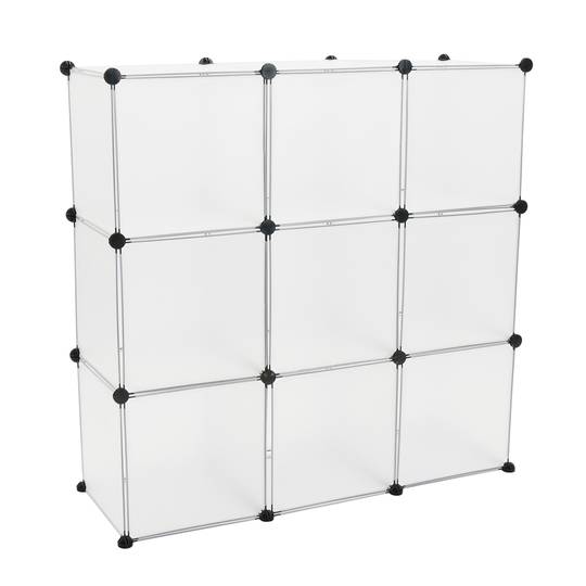 Armoire penderie cabinet etagère de 9 cubes de 35x35cm en plastique blanc