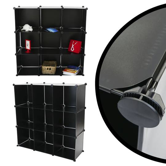 Modular shelving closet storage organizing 9 plastic cube 35x35cm black