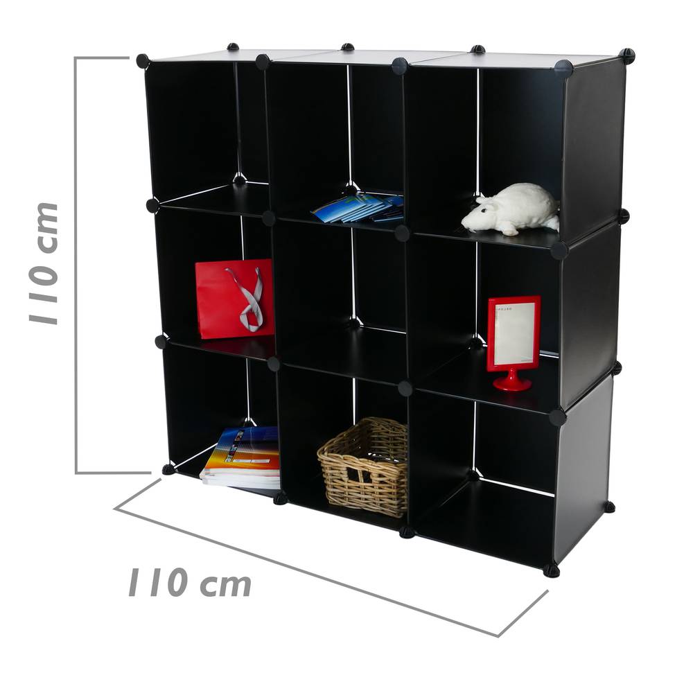 Modular shelving closet storage organizing 9 plastic cube 35x35cm black