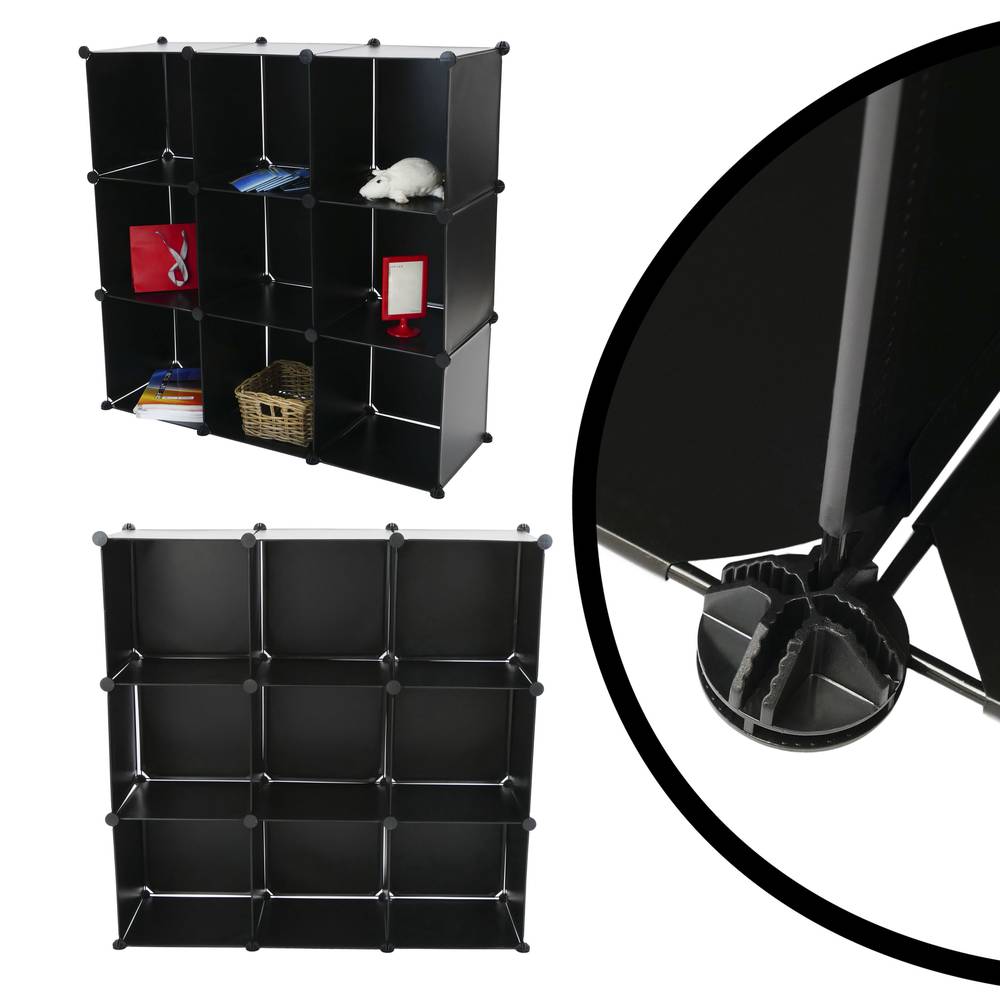 Modular shelving closet storage organizing 9 plastic cube 35x35cm black